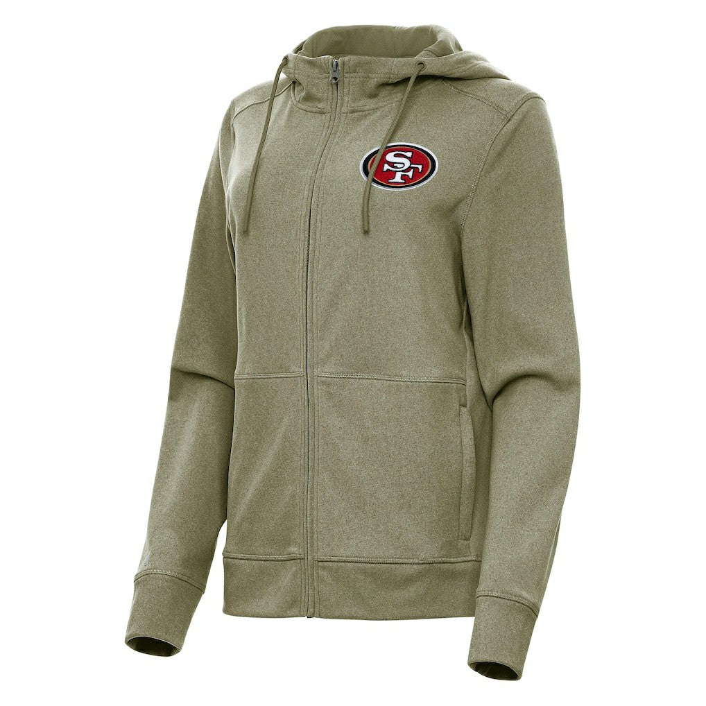 San Francisco 49ers Antigua Women's Seeker Full-Zip Hoodie Jacket Heather Olive