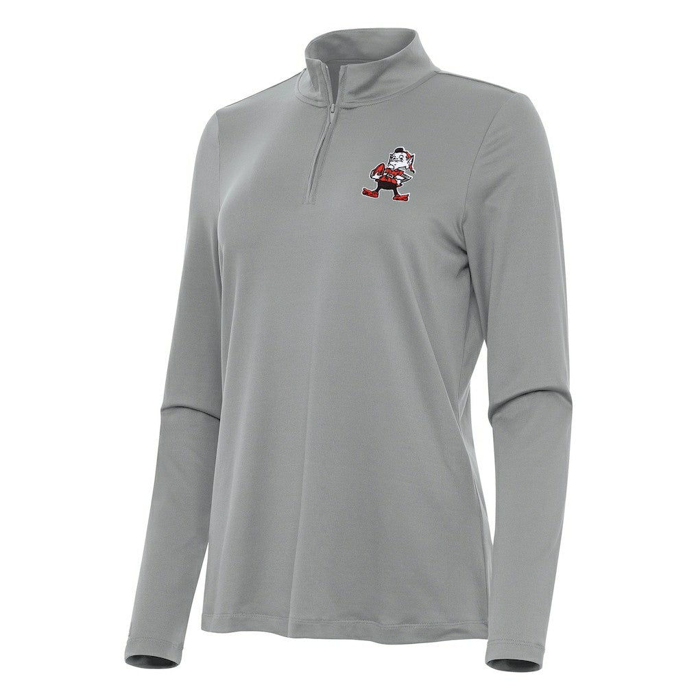 Cleveland Browns Antigua Women's Reprocess Quarter-Zip Top Gray
