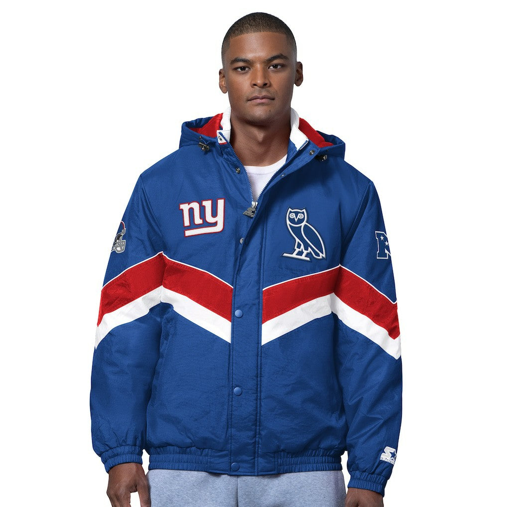New York Giants OVO x Starter Sideline Full-Snap Puffer Jacket Royal