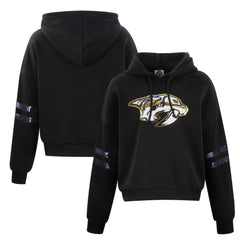 NHL Nashville Predators Cuce Women's Sequin Cropped Pullover Hoodie - Black