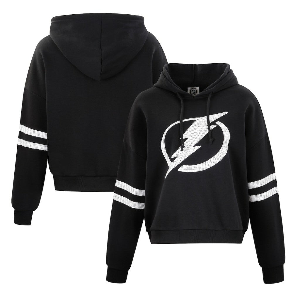 NHL Tampa Bay Lightning Cuce Women's Sequin Cropped Pullover Hoodie - Black