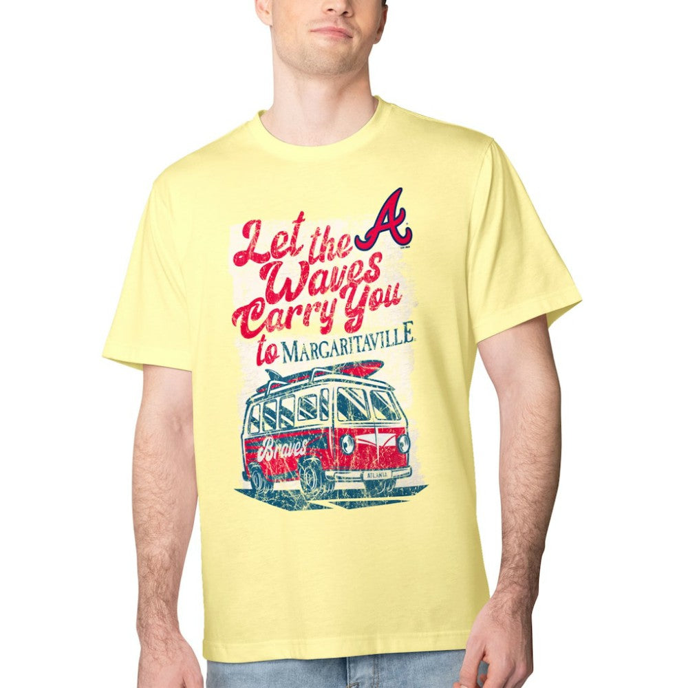 Atlanta Braves Margaritaville Bus Waves Graphic T-Shirt - Yellow T-shirts