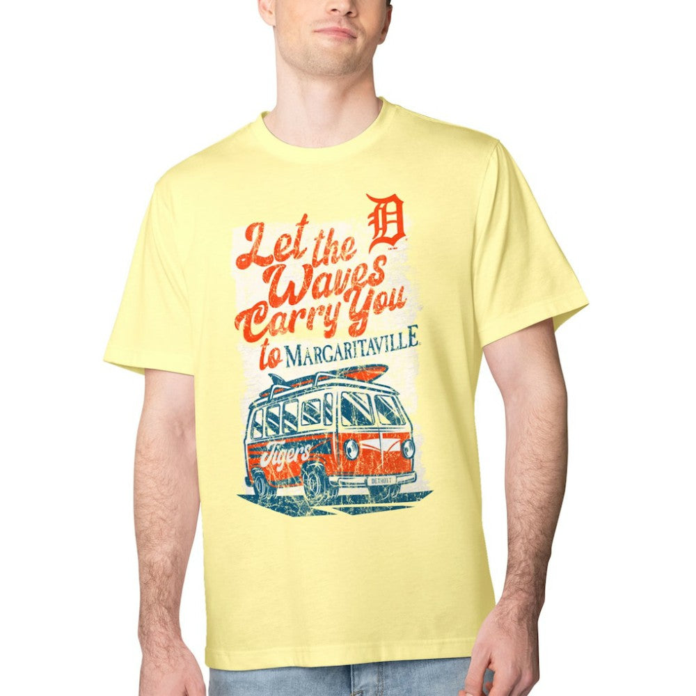 Detroit Tigers Margaritaville Bus Waves Graphic T-Shirt - Yellow T-shirts