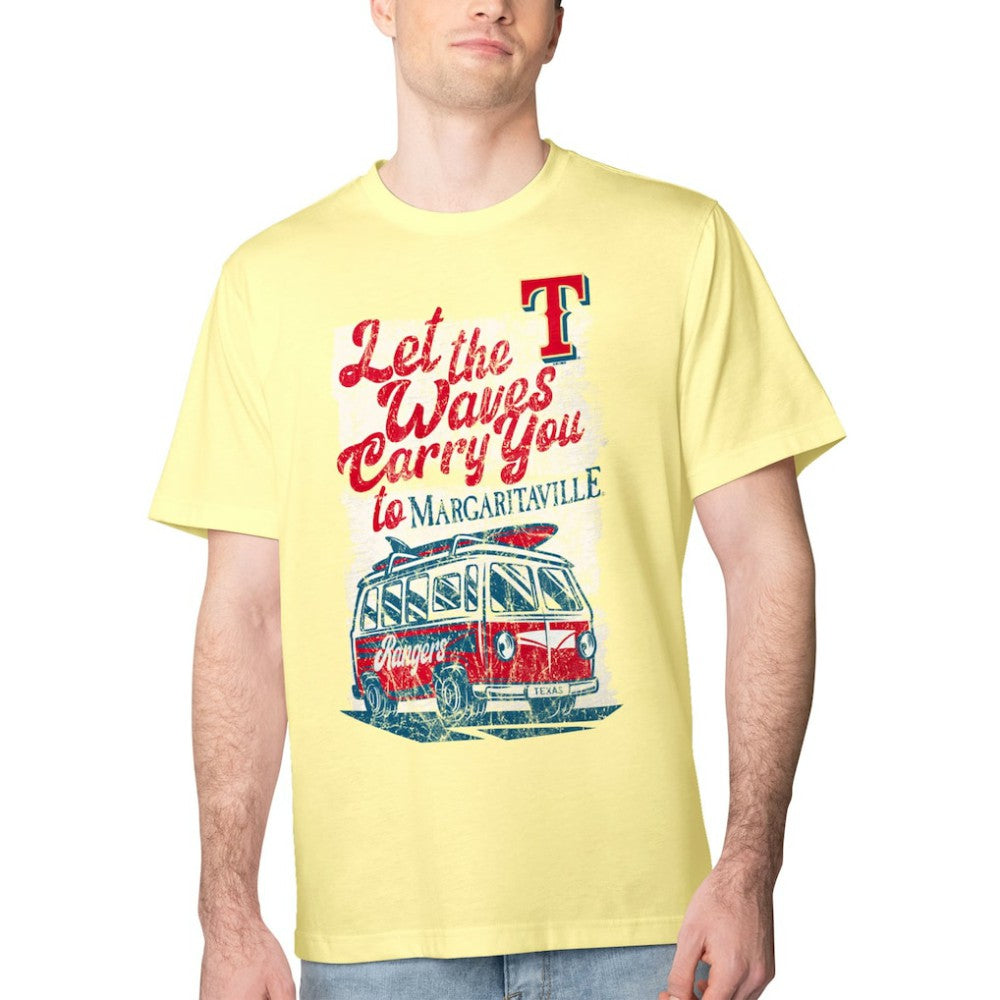 Texas Rangers Margaritaville Bus Waves Graphic T-Shirt - Yellow T-shirts