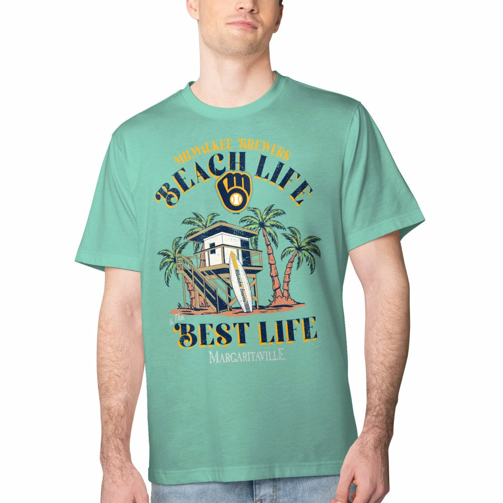 Milwaukee Brewers Margaritaville Beach Hut Graphic T-Shirt - Mint T-shirts
