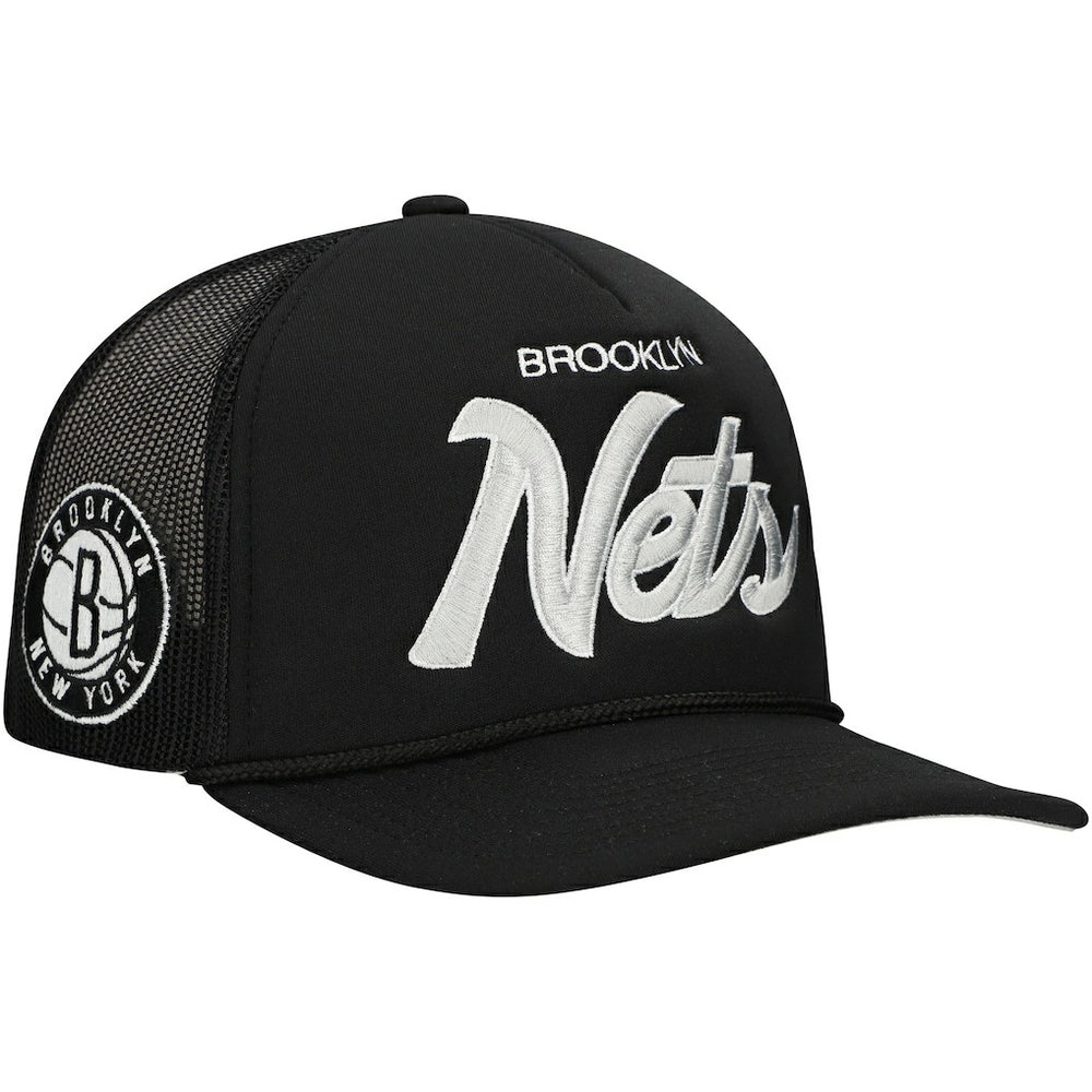 Brooklyn Nets Script Trucker Adjustable Hat Black