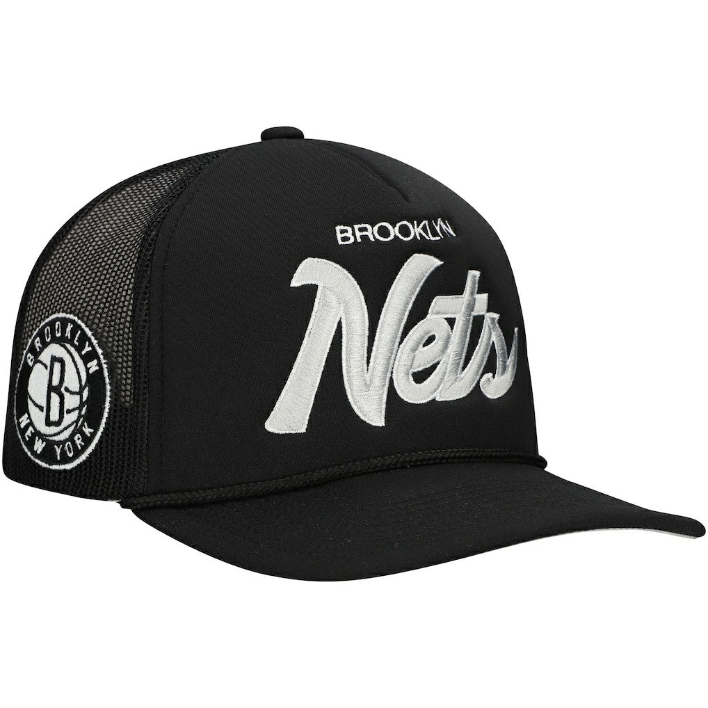 Brooklyn Nets Script Trucker Adjustable Hat Black