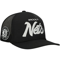 Brooklyn Nets Script Trucker Adjustable Hat Black