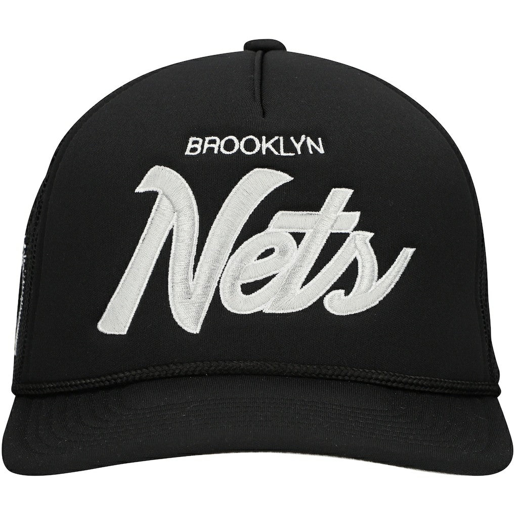 Brooklyn Nets Script Trucker Adjustable Hat Black