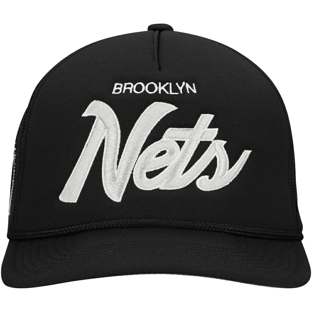 Brooklyn Nets Script Trucker Adjustable Hat Black