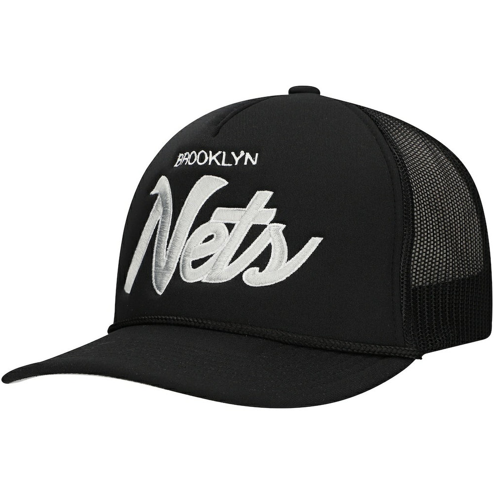 Brooklyn Nets Script Trucker Adjustable Hat Black
