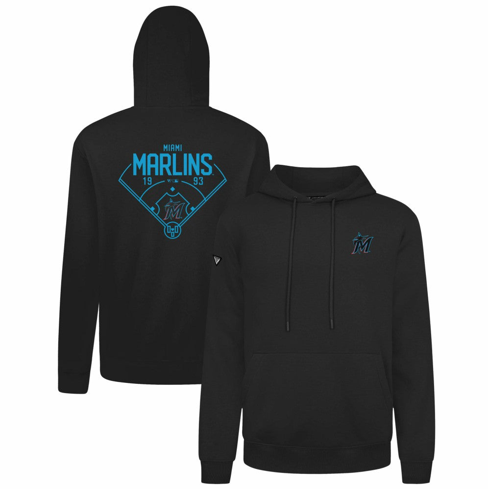 Miami Marlins Levelwear Podium Primary Pullover Hoodie - Black Hoodies