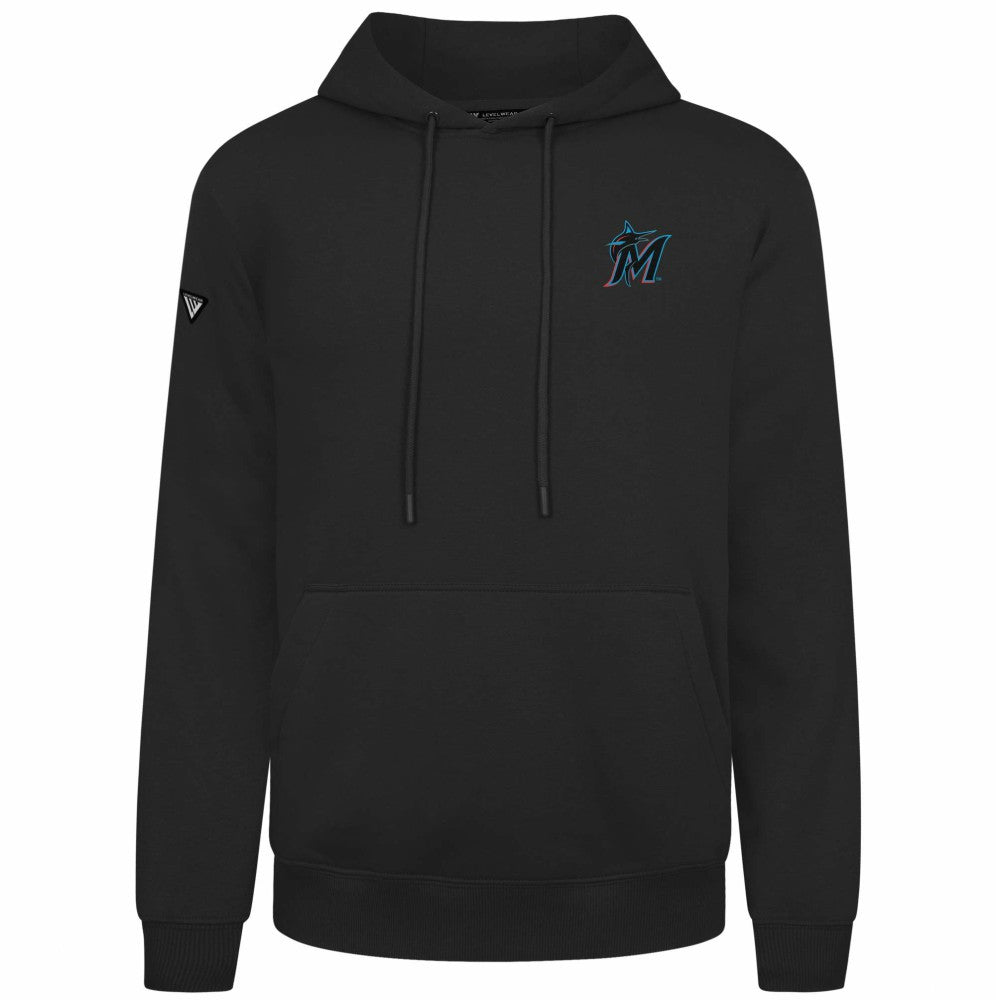 Miami Marlins Levelwear Podium Primary Pullover Hoodie - Black Hoodies