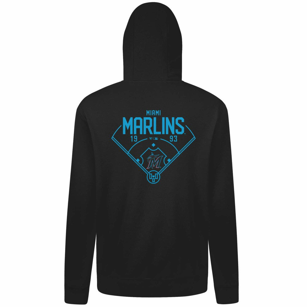 Miami Marlins Levelwear Podium Primary Pullover Hoodie - Black Hoodies
