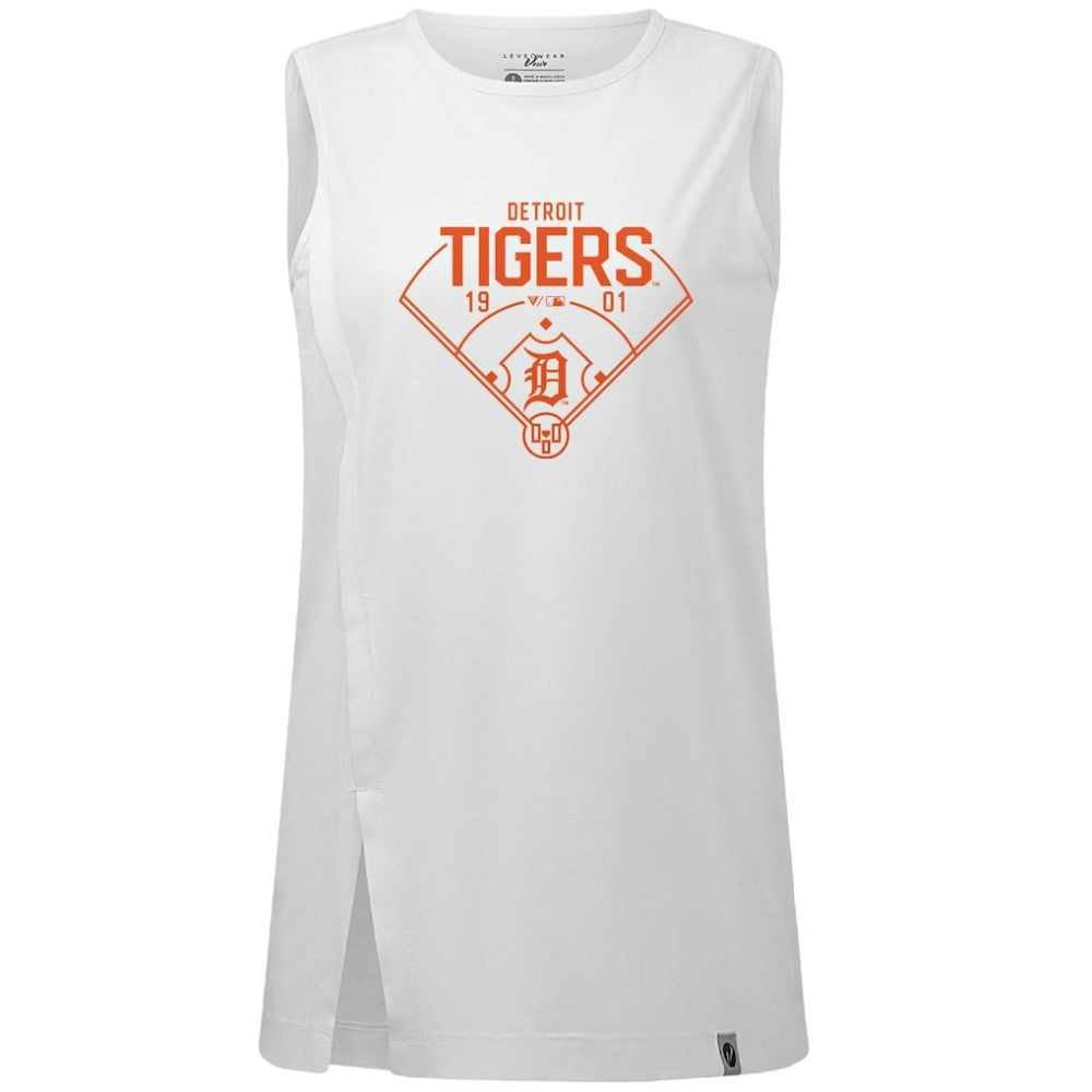 Detroit Tigers Levelwear Women's Influx Home Field Tank Top - White Tanks