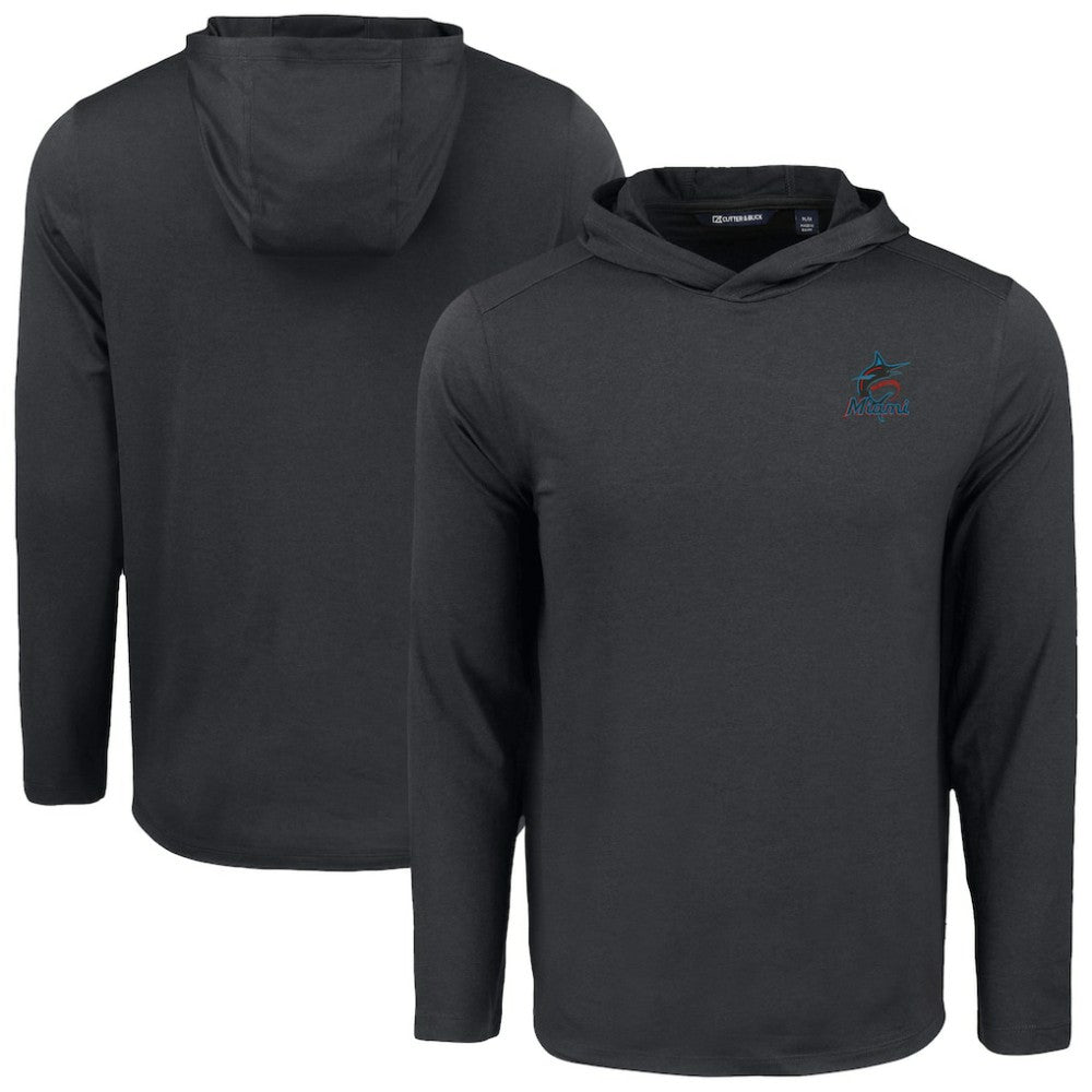 Miami Marlins Cutter & Buck Coastline Epic Comfort Recycled Eco Hoodie Long Sleeve T-Shirt - Black Hoodies