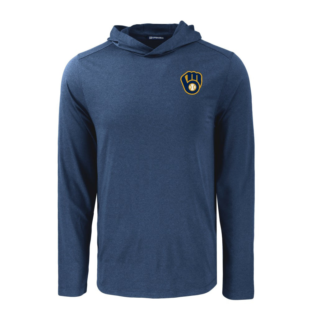 Milwaukee Brewers Cutter & Buck Coastline Epic Comfort Recycled Eco Hoodie Long Sleeve T-Shirt - Navy Hoodies