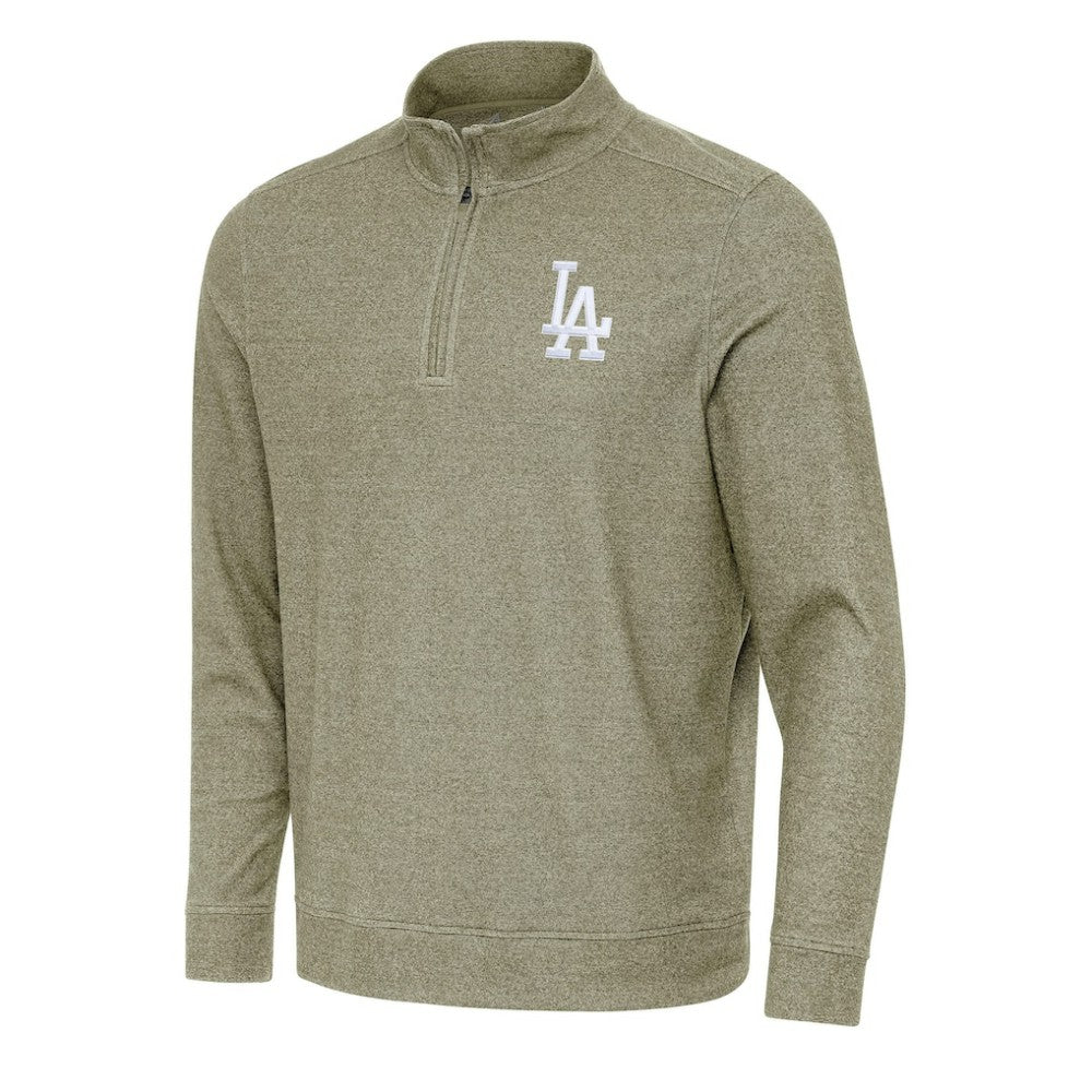 Los Angeles Dodgers Antigua Subtle Quarter-Zip Sweatshirt - Heather Olive Sweatshirts