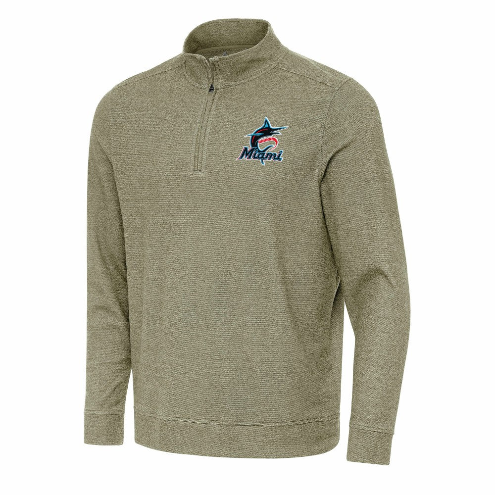 Miami Marlins Antigua Subtle Quarter-Zip Sweatshirt - Heather Olive Sweatshirts