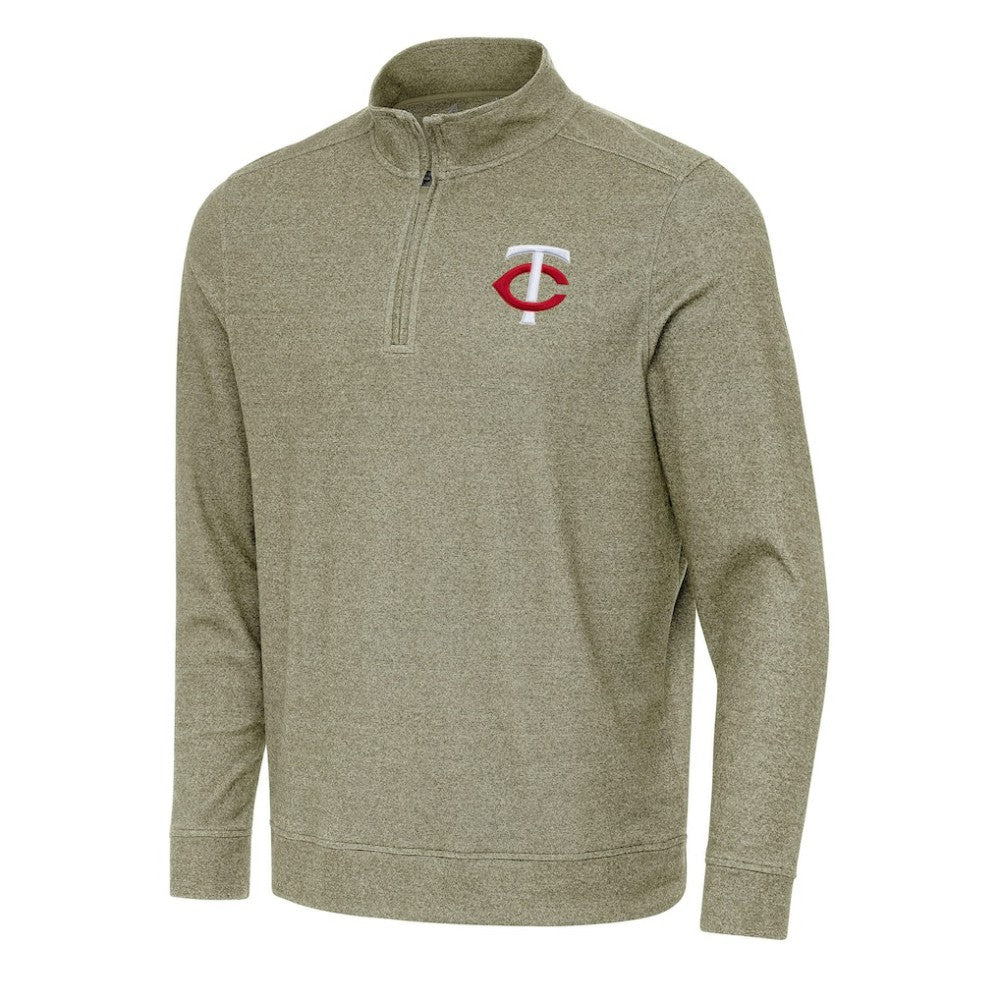 Minnesota Twins Antigua Subtle Quarter-Zip Sweatshirt - Heather Olive Sweatshirts