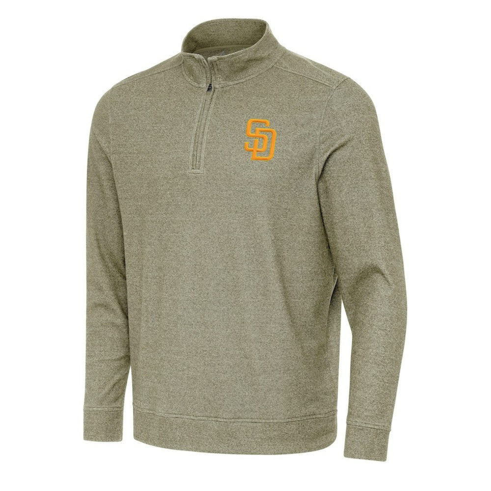 San Diego Padres Antigua Subtle Quarter-Zip Sweatshirt - Heather Olive Sweatshirts
