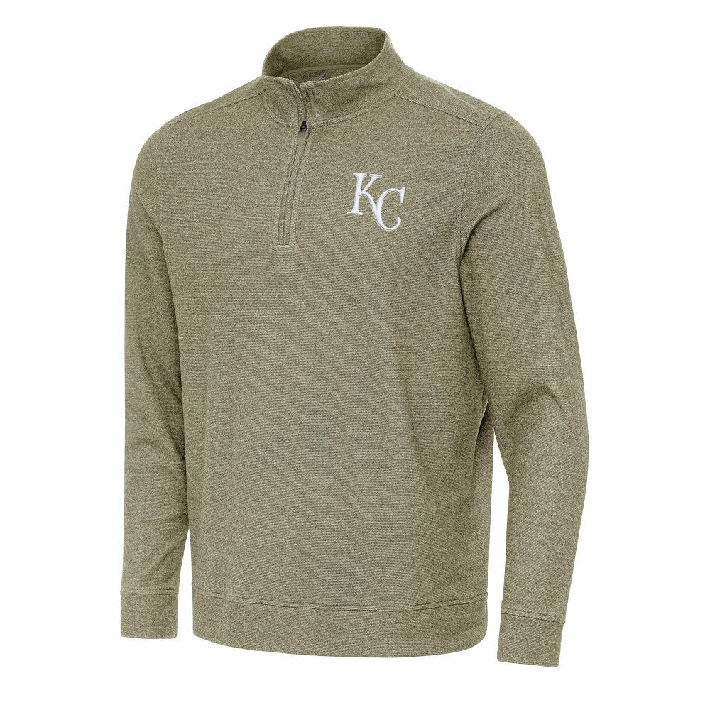 Kansas City Royals Antigua Subtle Quarter-Zip Sweatshirt - Heather Olive Sweatshirts
