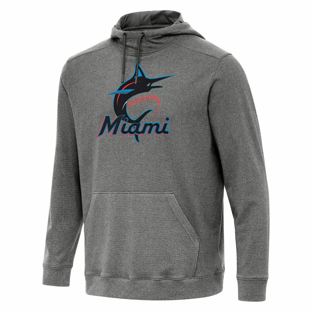 Miami Marlins Antigua Cloud Pullover Hoodie - Heather Black Hoodies
