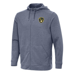 Milwaukee Brewers Antigua Effortless Full-Zip Hooded Jacket - Heather Navy Jackets