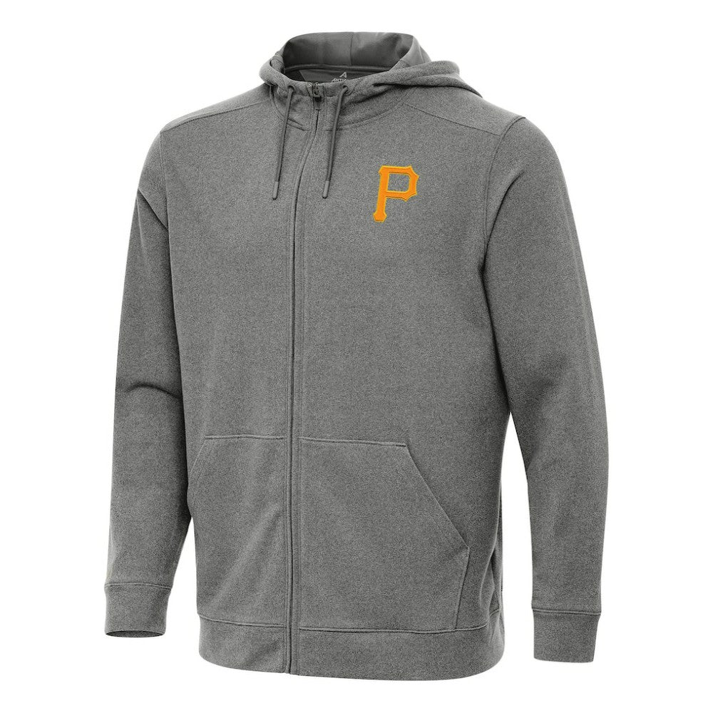 Pittsburgh Pirates Antigua Effortless Full-Zip Hooded Jacket - Heather Black Jackets