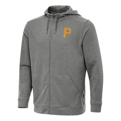 Pittsburgh Pirates Antigua Effortless Full-Zip Hooded Jacket - Heather Black Jackets