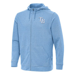 Tampa Bay Rays Antigua Effortless Full-Zip Hooded Jacket - Heather Powder Blue Jackets