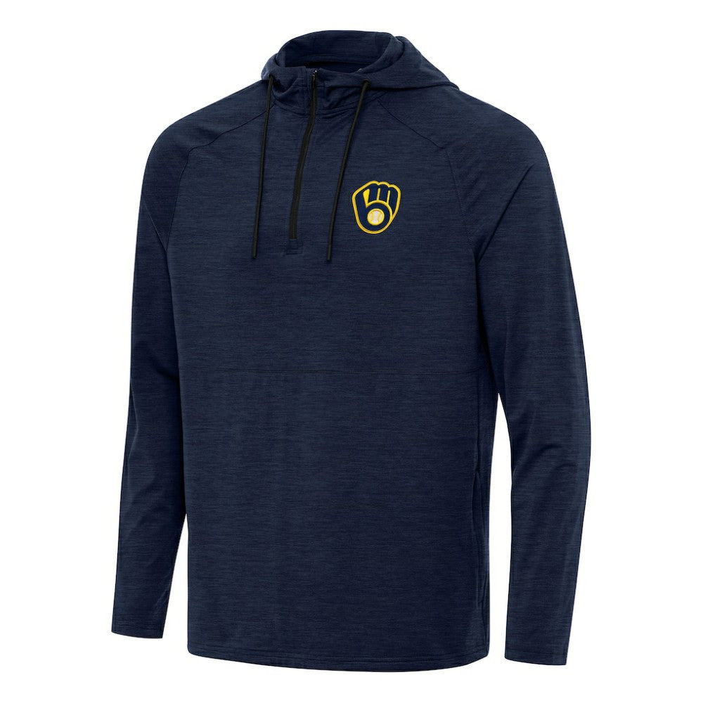 Milwaukee Brewers Antigua Spikes Quarter-Zip Pullover Hoodie - Heather Navy Hoodies