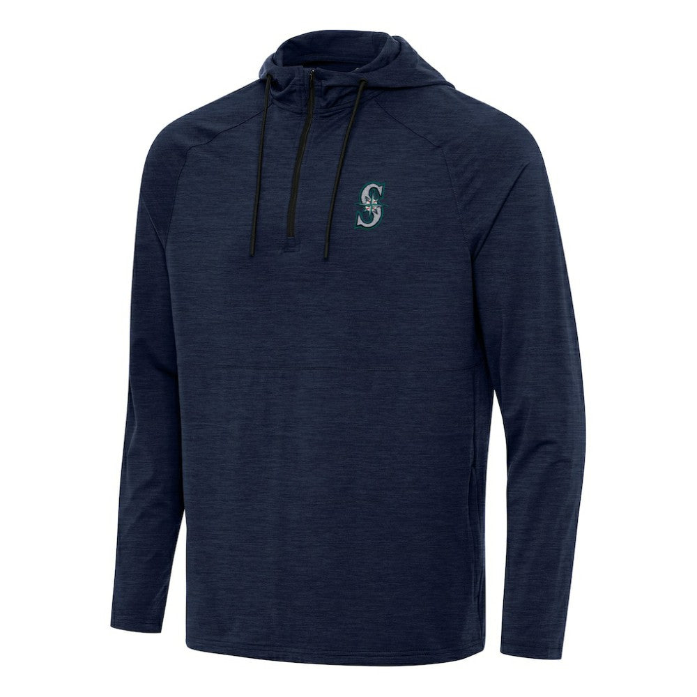 Seattle Mariners Antigua Spikes Quarter-Zip Pullover Hoodie - Heather Navy Hoodies