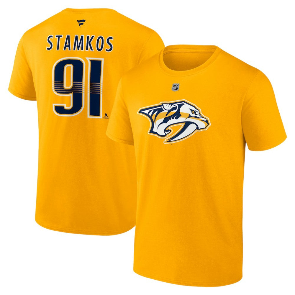 NHL Steven Stamkos Nashville Predators Fanatics Authentic Stack Name & Number T-Shirt - Gold