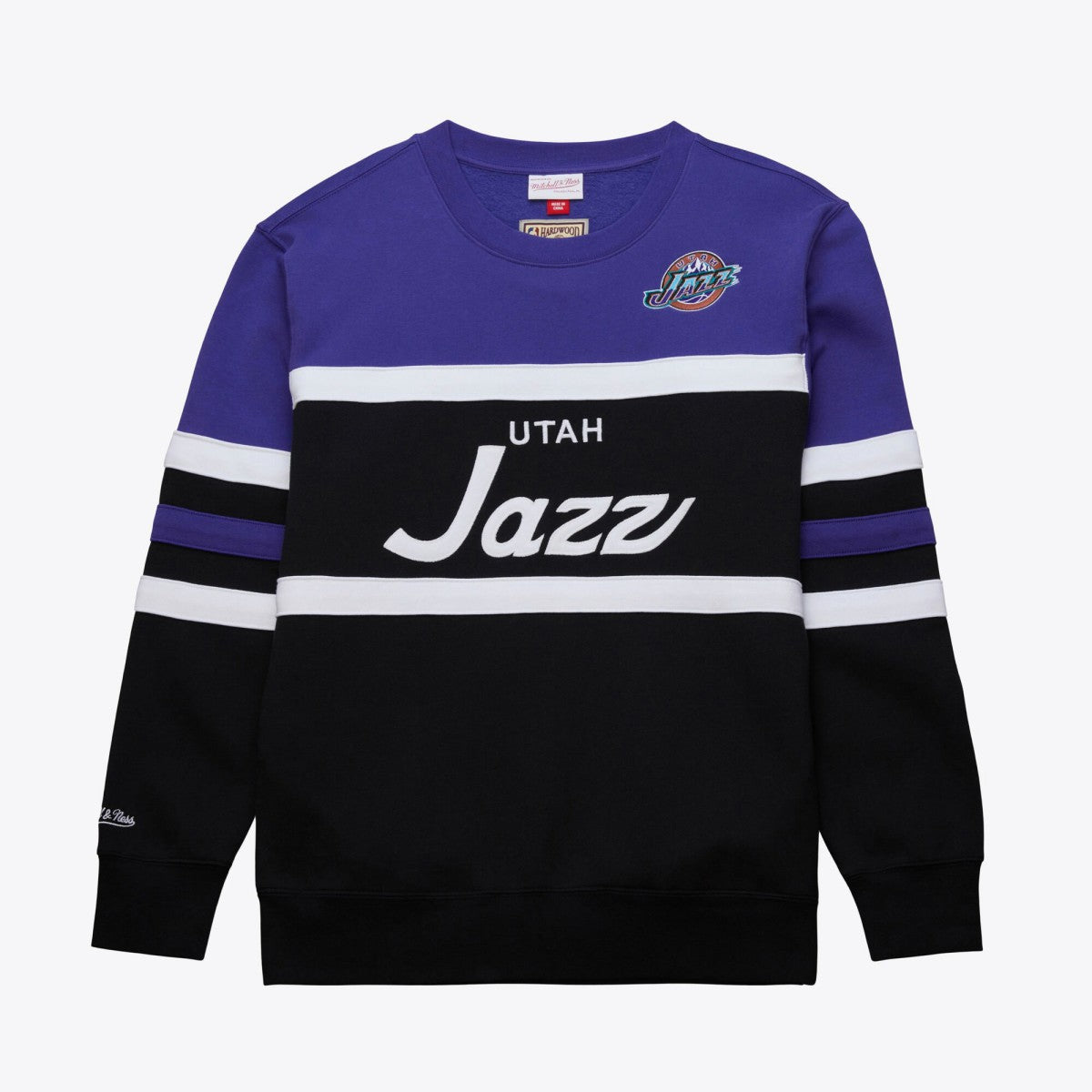 Utah Jazz Hardwood Classics Vintage Logo Head Coach Pullover Sweatshirt Black/Purple