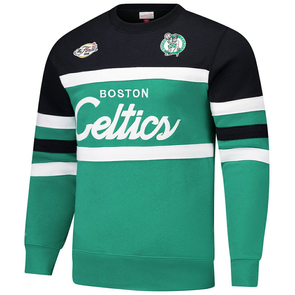 Boston Celtics Hardwood Classics Vintage Logo Head Coach Pullover Sweatshirt Kelly Green/Black