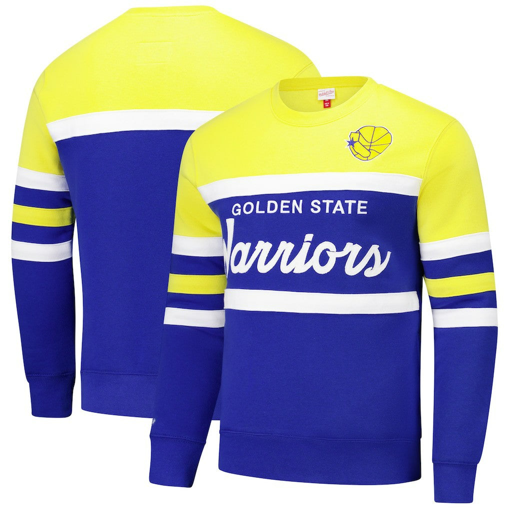 Golden State Warriors Hardwood Classics Vintage Logo Head Coach Pullover Sweatshirt Royal/Gold