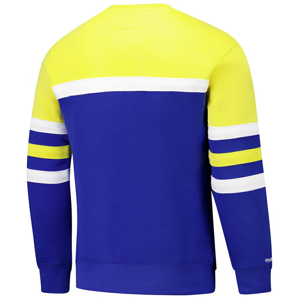 Golden State Warriors Hardwood Classics Vintage Logo Head Coach Pullover Sweatshirt Royal/Gold