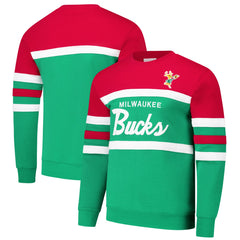 Milwaukee Bucks Hardwood Classics Vintage Logo Head Coach Pullover Sweatshirt Green/Red