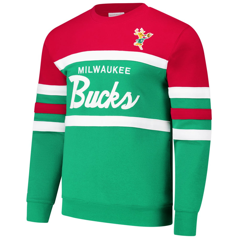 Milwaukee Bucks Hardwood Classics Vintage Logo Head Coach Pullover Sweatshirt Green/Red