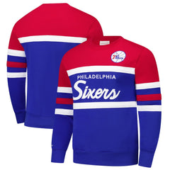 Philadelphia 76ers Hardwood Classics Vintage Logo Head Coach Pullover Sweatshirt Royal/Red