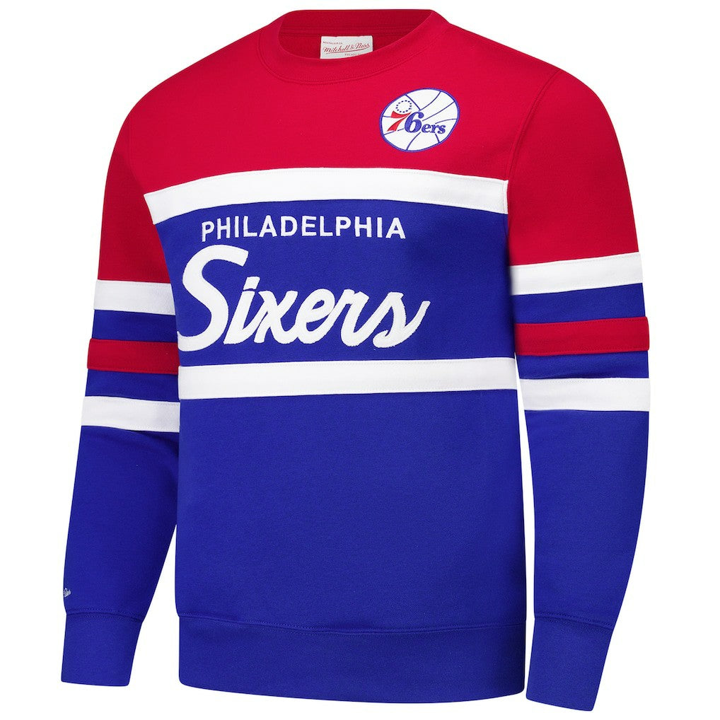 Philadelphia 76ers Hardwood Classics Vintage Logo Head Coach Pullover Sweatshirt Royal/Red
