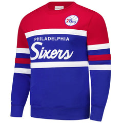 Philadelphia 76ers Hardwood Classics Vintage Logo Head Coach Pullover Sweatshirt Royal/Red