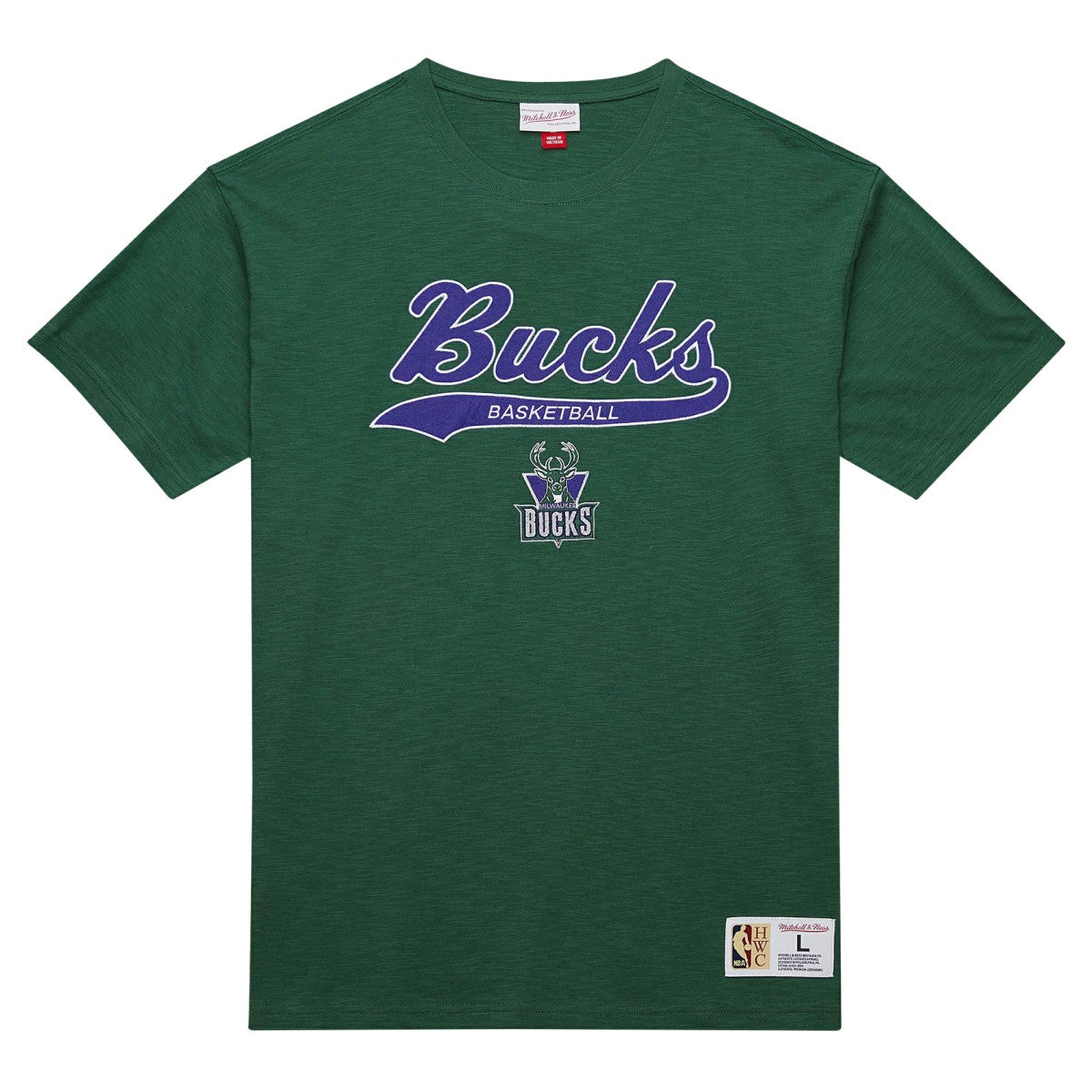 Milwaukee Bucks Hardwood Classics Felt Applique Slub T-Shirt Green