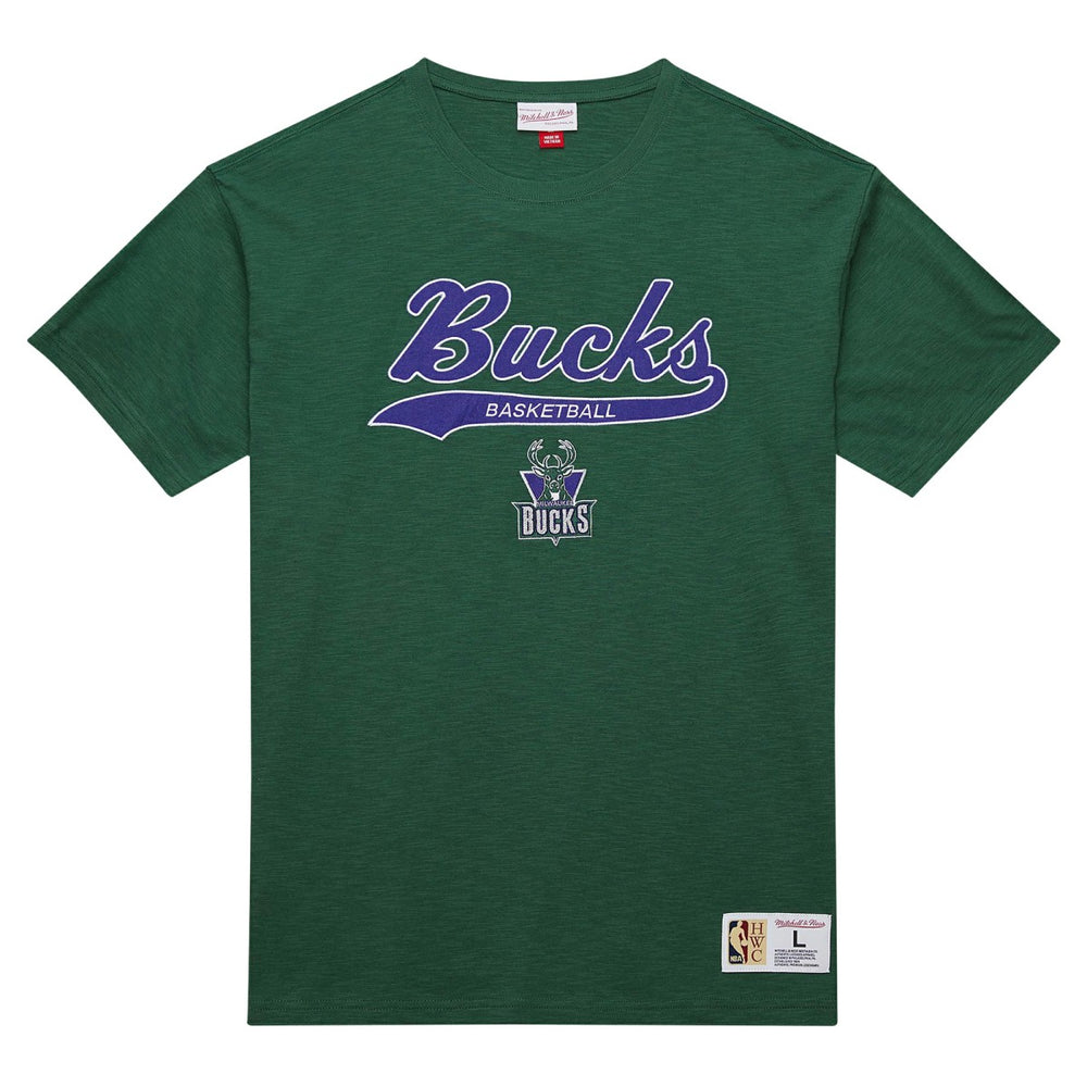 Milwaukee Bucks Hardwood Classics Felt Applique Slub T-Shirt Green