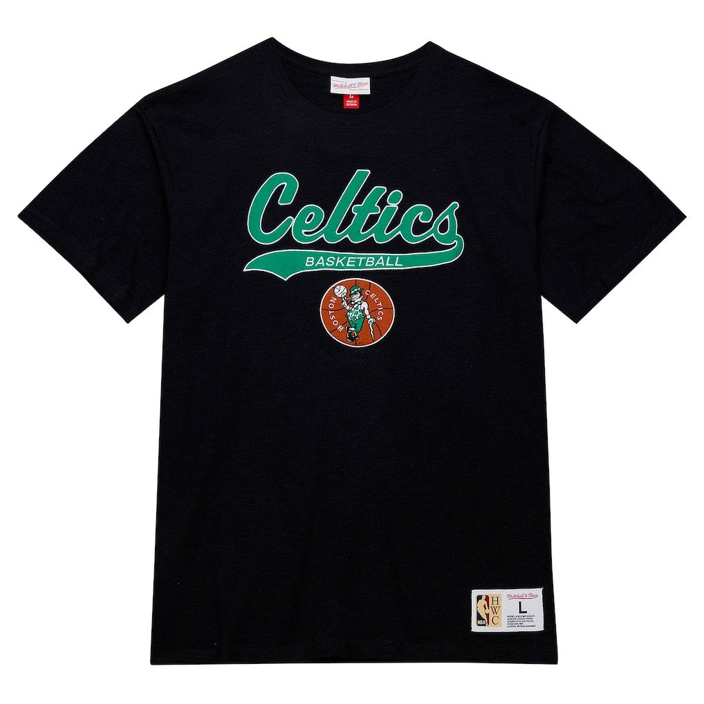 Boston Celtics Hardwood Classics Felt Applique Slub T-Shirt Black