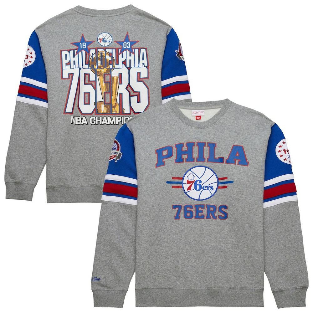 Philadelphia 76ers Hardwood Classics All Over 4.0 Pullover Sweatshirt Heather Gray