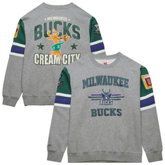 Milwaukee Bucks Hardwood Classics All Over 4.0 Pullover Sweatshirt Heather Gray