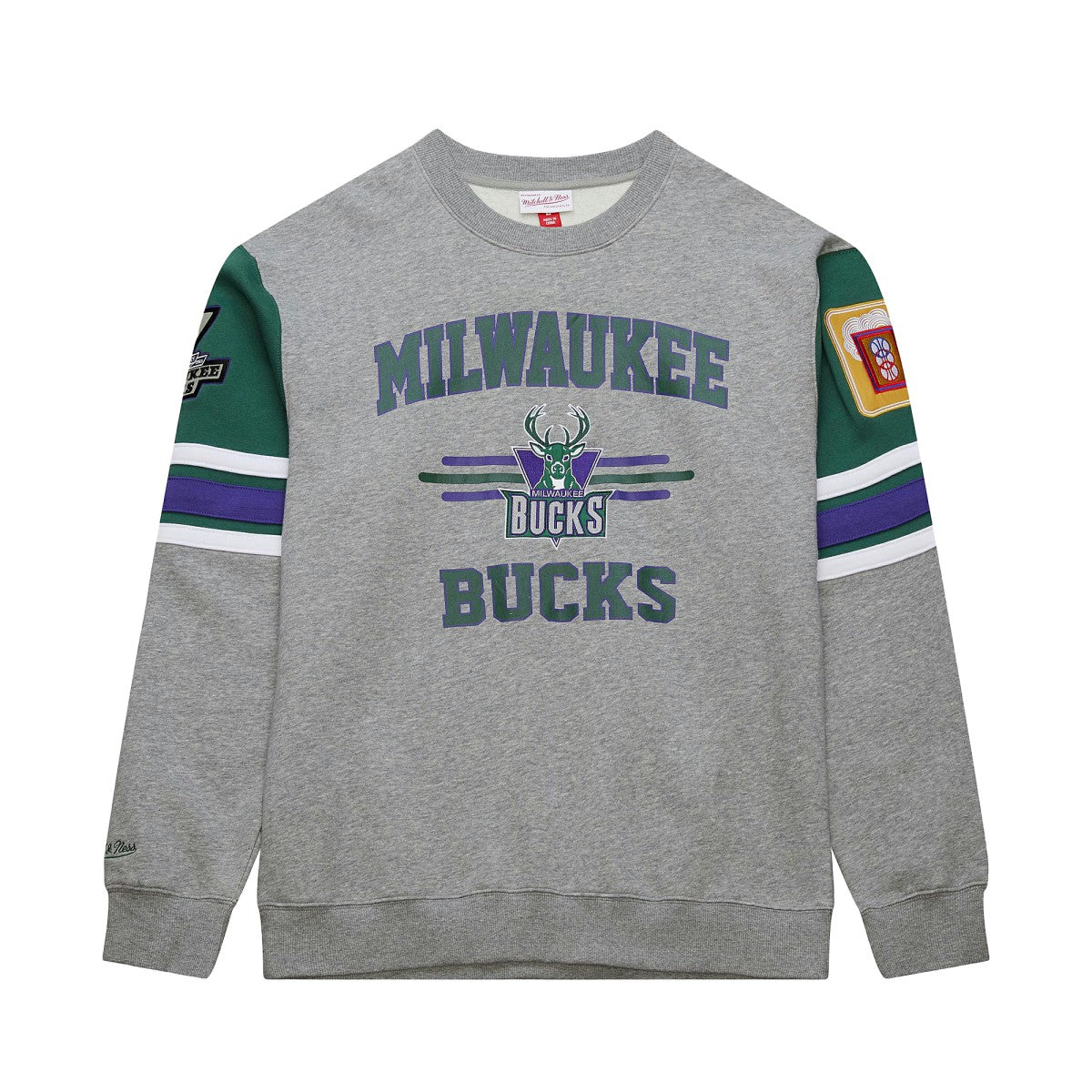 Milwaukee Bucks Hardwood Classics All Over 4.0 Pullover Sweatshirt Heather Gray