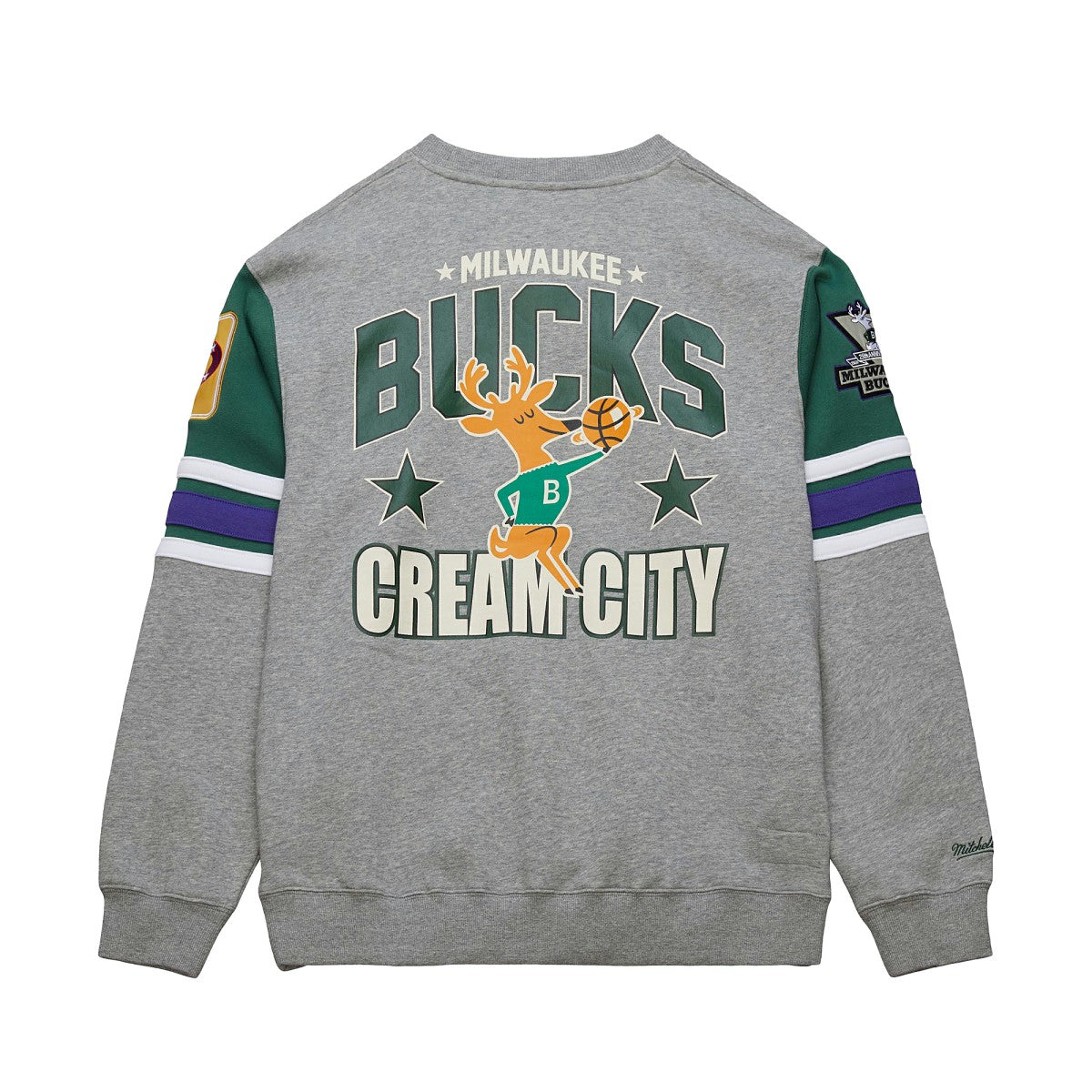 Milwaukee Bucks Hardwood Classics All Over 4.0 Pullover Sweatshirt Heather Gray
